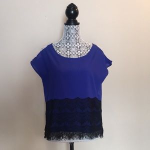 Women’s Open-Shoulder Blue with Black Lace Top (S)